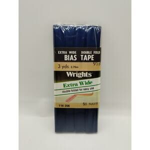 Wrights Dbl Fold Ex Wide Bias Tape 3 yds 116 206 - Navy 55 - Vintage Sewing 1981